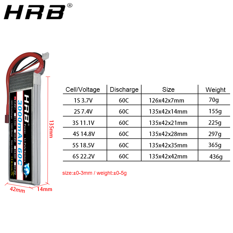 Batterie lipo HRB 2S 3S 4s 6s  - 4S Lipo Battery 14.8V 6000Mah avis et prix